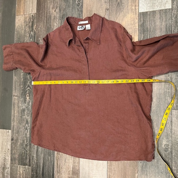 Edward Shirt Womens 1X Brown 100% Irish Linen 3/4 Sleeve Collared tunic Brown - Picture 10 of 11